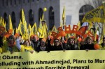Iranian-Americans participate in a rally outside the White House to support the protection of Camp Ashraf in Iraq, which houses 3,400 members of the Iranian opposition party, MEK. The event was planned to coincide with Iraqi Prime Minister Nouri al-Maliki's visit with President Barack Obama on December 12, 2011. (Erin Sutherland/MCT via Getty Images)